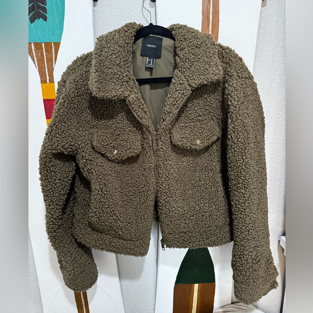 Forever 21 Olive Green Cropped Jacket, size M